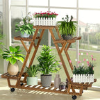 6-Tier Rolling Plant Stand – Carbonised Wood Pot Display for Patio – main product view
