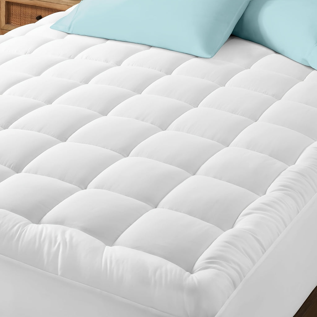 Luxury Soft Cotton Hotel Quality Mattress Topper - 4" (10Cm) Deep Mattress Pad, Heavy-Duty Support, Machine Washable Bed Topper with Zipper Closure, Fits Twin/Full/Queen/King Beds - Ideal for Home, Hotels, Guest Rooms