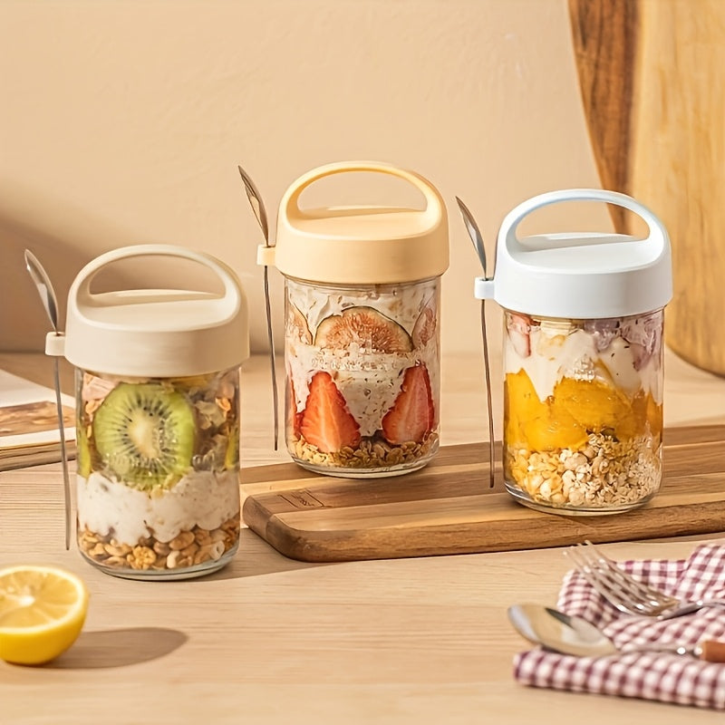 2Pack Overnight Oats Containers with Lids and Handle, 410ml Airtight Oatmeal Container, Mason Jars with Lid for Cereal, Milk, Fruit, Yogurt, On The Go Container, Salad Jars, Glass Jars