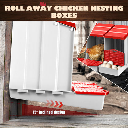 Maxkon Chicken Nesting Box 4 Hole Chook Hen Poultry Roll Away Out Laying Boxes Inside Outside Hutch Modular House Coop Egg Nest Lay Perch Brooder Plastic
