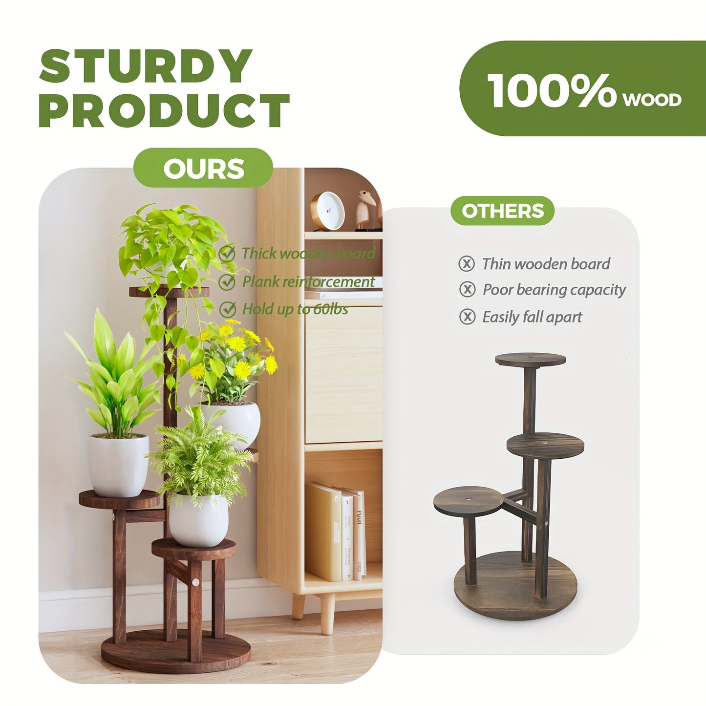 Indoor Plant Display Stand with 5 Tiers | Suitable for Various Plants · Wooden Shelf Designed for Corners | Ideal for Holding Flowers in Balconies, Offices, Living Rooms, Gardens, And Patios