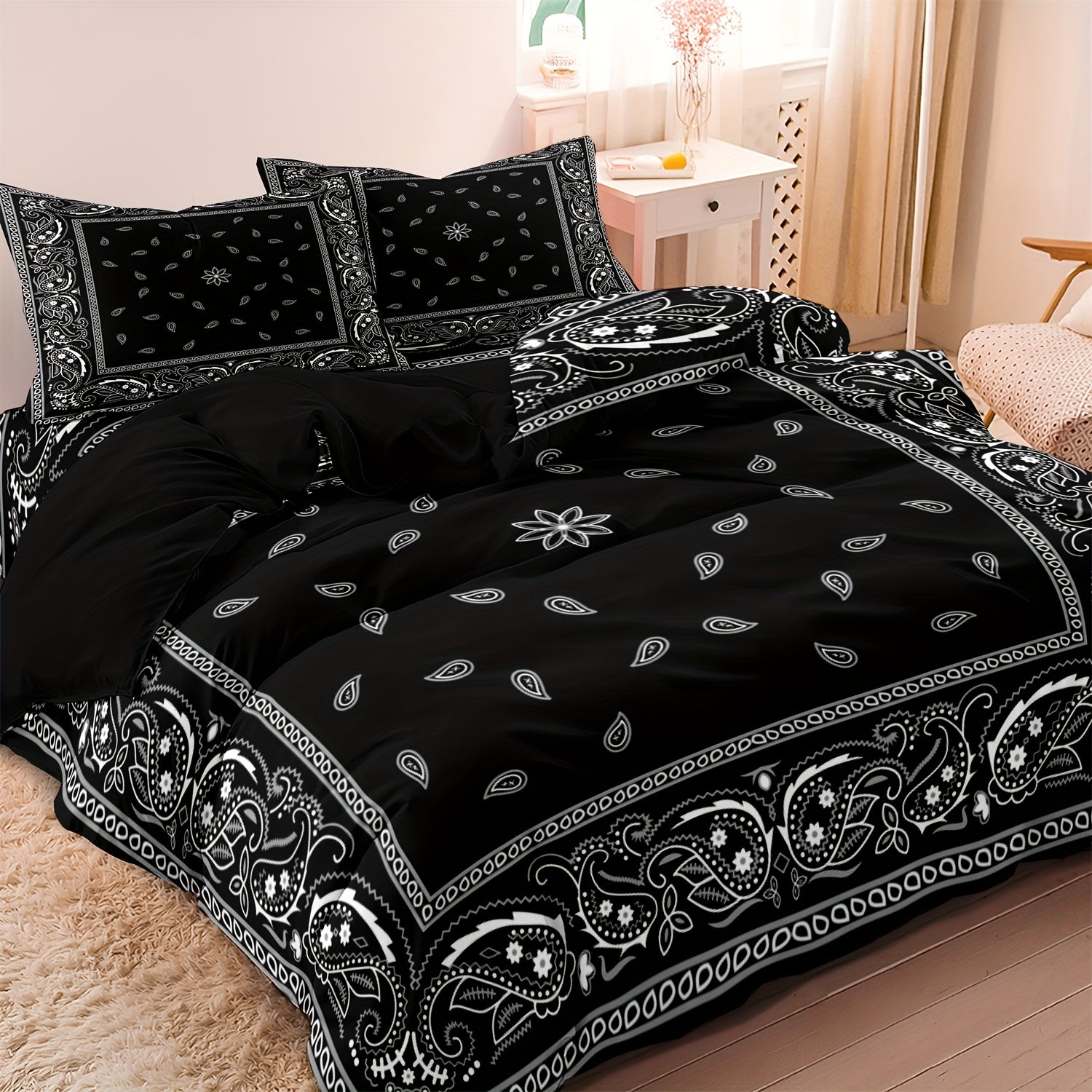 3pcs Fashion Vintage Paisley Bohemian Cashew Flower Print Bedding, Soft Comfortable And Breathable Quilt Duvet Cover, for, Guest Room, Bedroom Decorations (1*Duvet Cover + 2*Pillowcase, Without Core), Local Warehouse