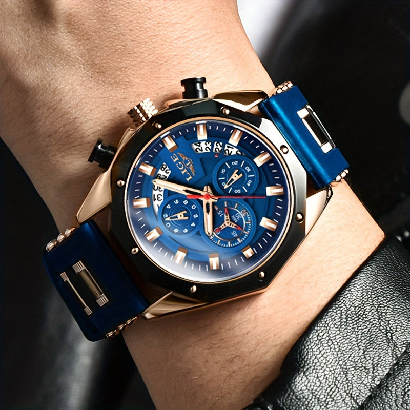 LIGE Watch 2026, Men's Watch, Fashion Watch, Analog Watch, Youth Watch, Outdoor Sports Watch, Calendar Display, Blue Watch, Black Watch, Birthday Gift, Graduation Gift, Holiday Gift, Stopwatch, Watch Gift for Men.