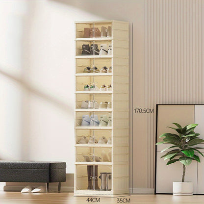 9- Layer Foldable And Easy to Install Double Row Magnetic Dust- Proof Shoe Box - Multifunctional, No Installation, One Pull, Use Shoe Storage Cabinet, Multi- Layer Transparent Shoe Rack_ 44* 35* 170. 5cm