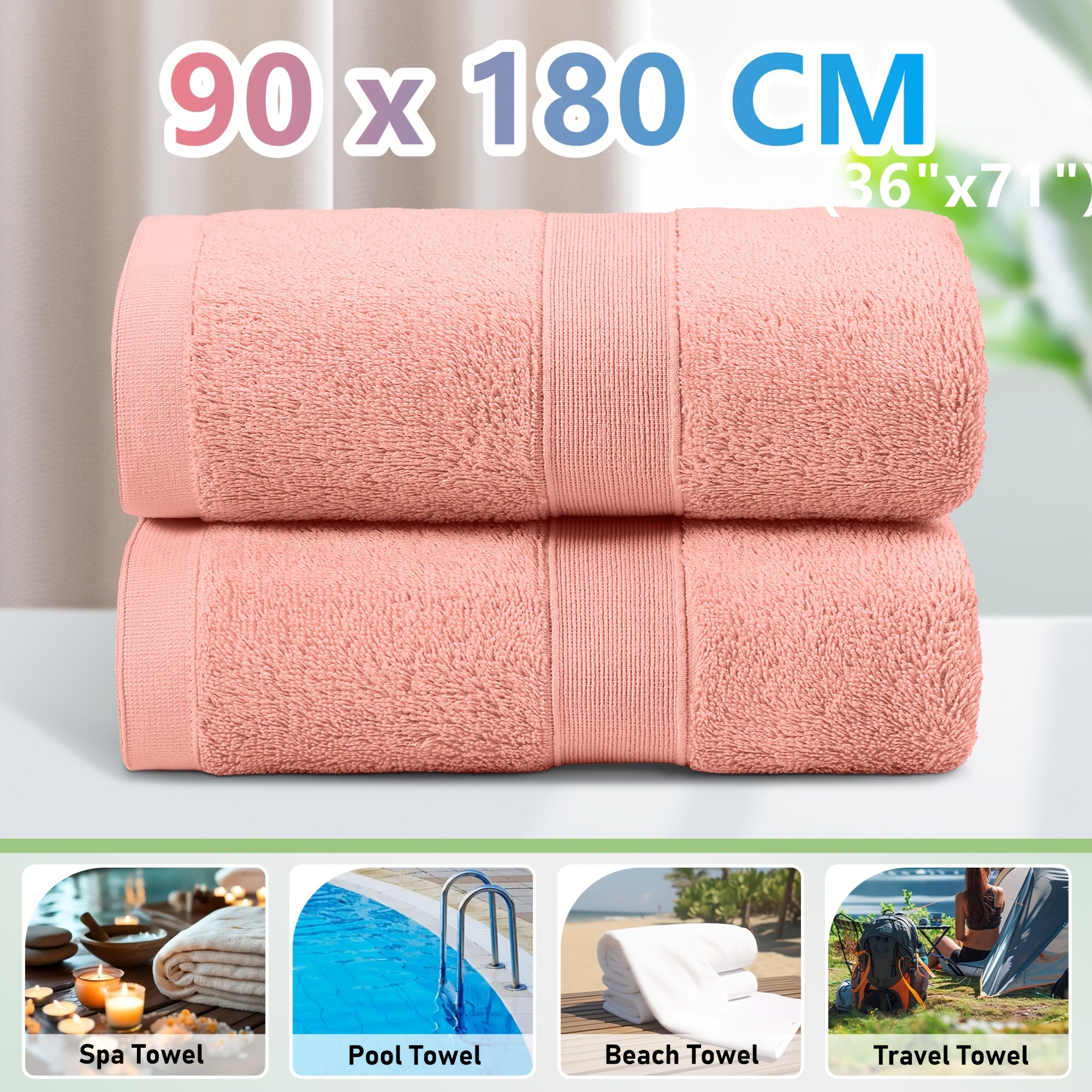 2pcs 100% Cotton Bath Sheet/Bath Towels Set - Extra Large 90x180cm - Premium 550GSM Quality, Ultra Soft, Skin Friendly And No Fading, No Shedding Bathroom Towels - Perfect for Family, Hotel, Spa, Beach, Gym,
