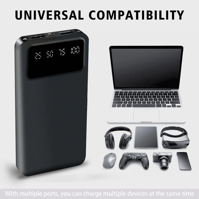 20000mAh Large Capacity Portable Power Bank, Suitable for Charging Android Electronics/ Mobile Phone Devices, Equipped with LED Display/ Dual Output Ports, Portable Emergency Power Supply Device for Outdoor Travel- White/ Black
