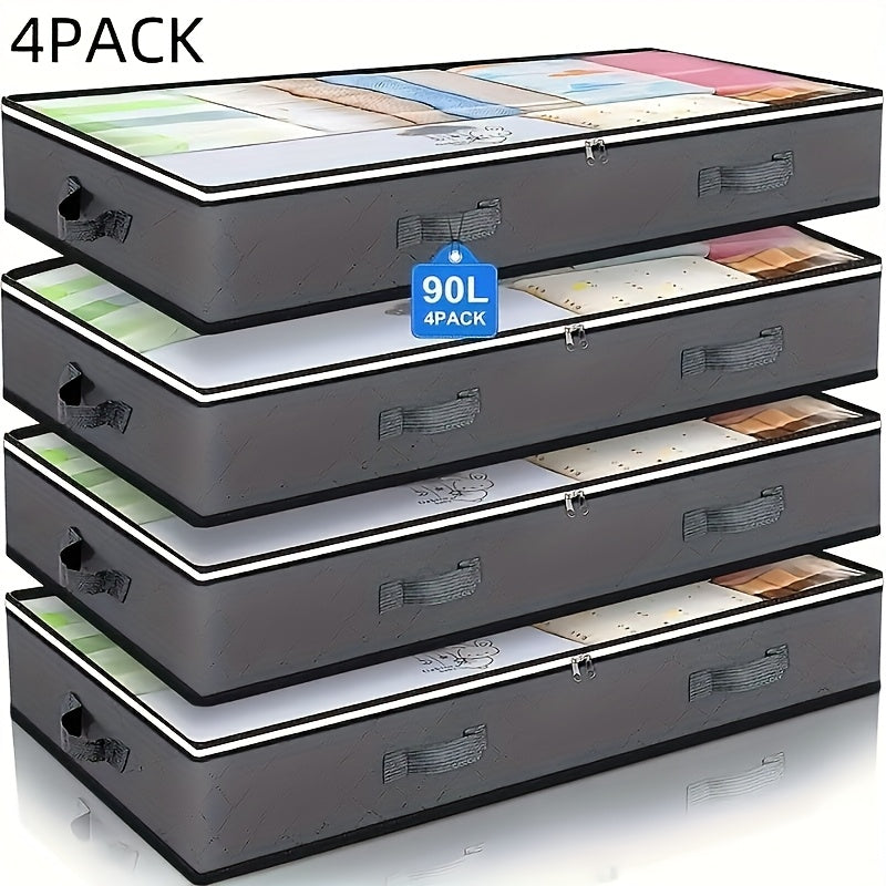 4/6/8Pack Under Bed Storage Containers, 90L Large Capacity Underbed Storage Bags Organizer, Thick Fabric Storage Bins with Clear Window And Reinforced Handles for Clothing, Sweaters, Blankets, Pillow, Books, Under-Bed Storage