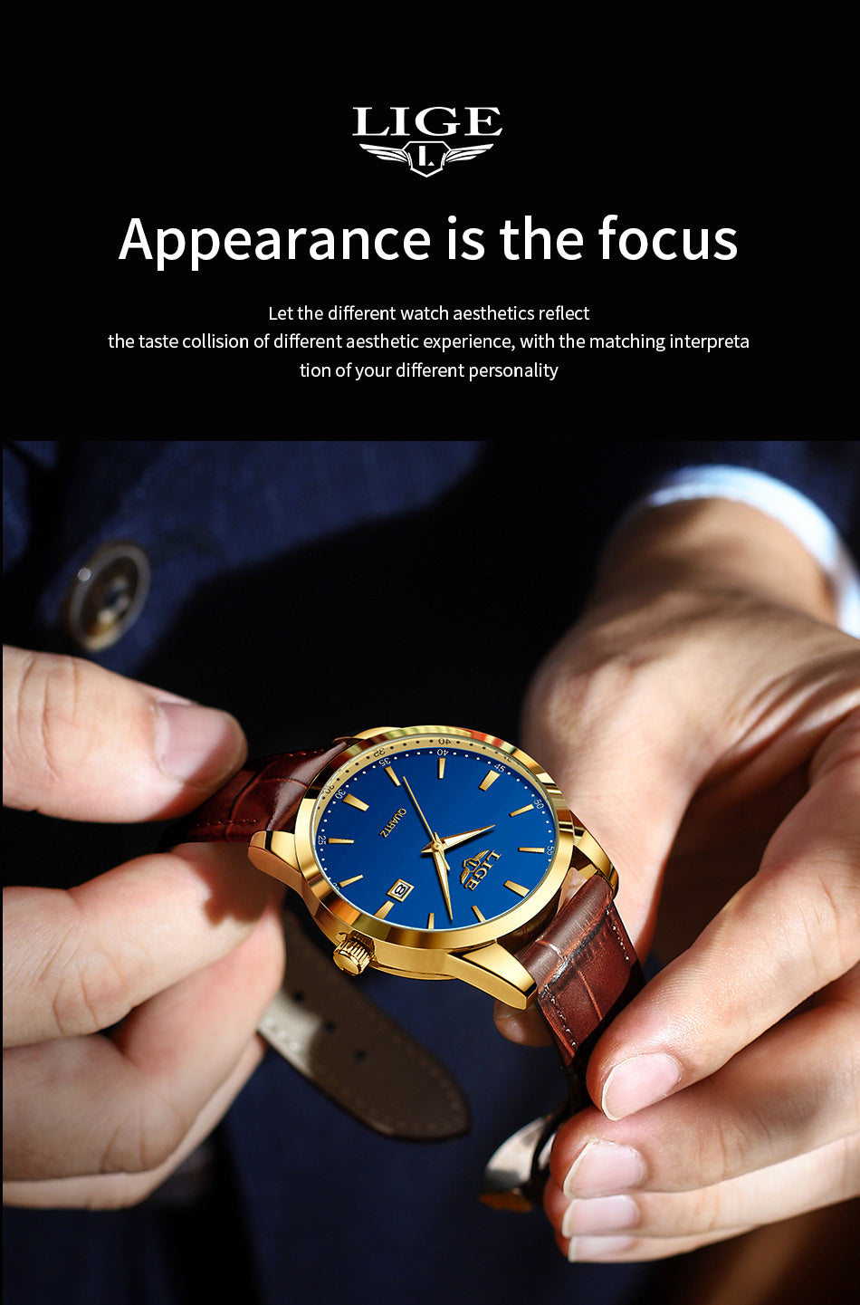 LIGE Fashion New Quartz Watch with Glow Businessmen Watch Single Calendar Three Needle Simple Pu Leather Band Watch Men's Business Watch