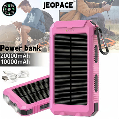 [Solar Phone Charger] 20000mAh/10000mAh Portable Solar Phone Charger, Camping External Battery Charger For Mobile Phones, 2 USB Ports/LED Flashlight With Compass For Outdoor Activities, 20000mAh Solar Charger Power Bank.