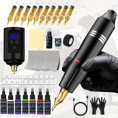YILONG Wireless Aluminum Alloy Tattoo Gun Kit, Rotary Tattoo Pen Digital Screen, 1500mAh Battery, Portable Tattoo Pen Kit Supply Equipment, Complete Cordless Tattoo Machine Kit for Beginners And Artist