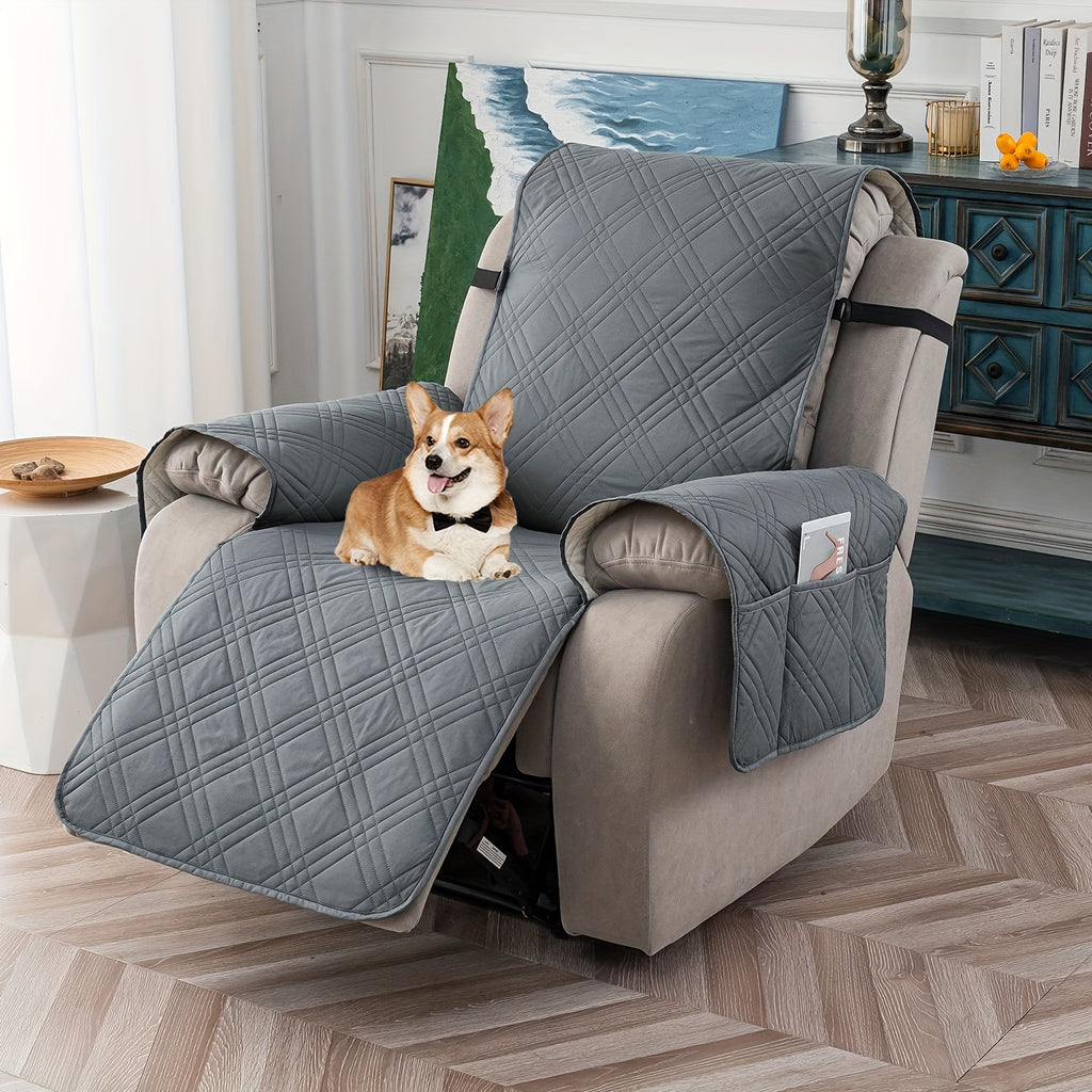 1pc 100% Recliner Chair Cover, Non Slip Recliner Covers For Recliner Chair With Pocket, Pet Scratch-Resistant Sofa Slipcover, Washable Furniture Protector, Easy To Install For Living Room, Mother'S Day Gift, Mother'S Day Home Decorations.