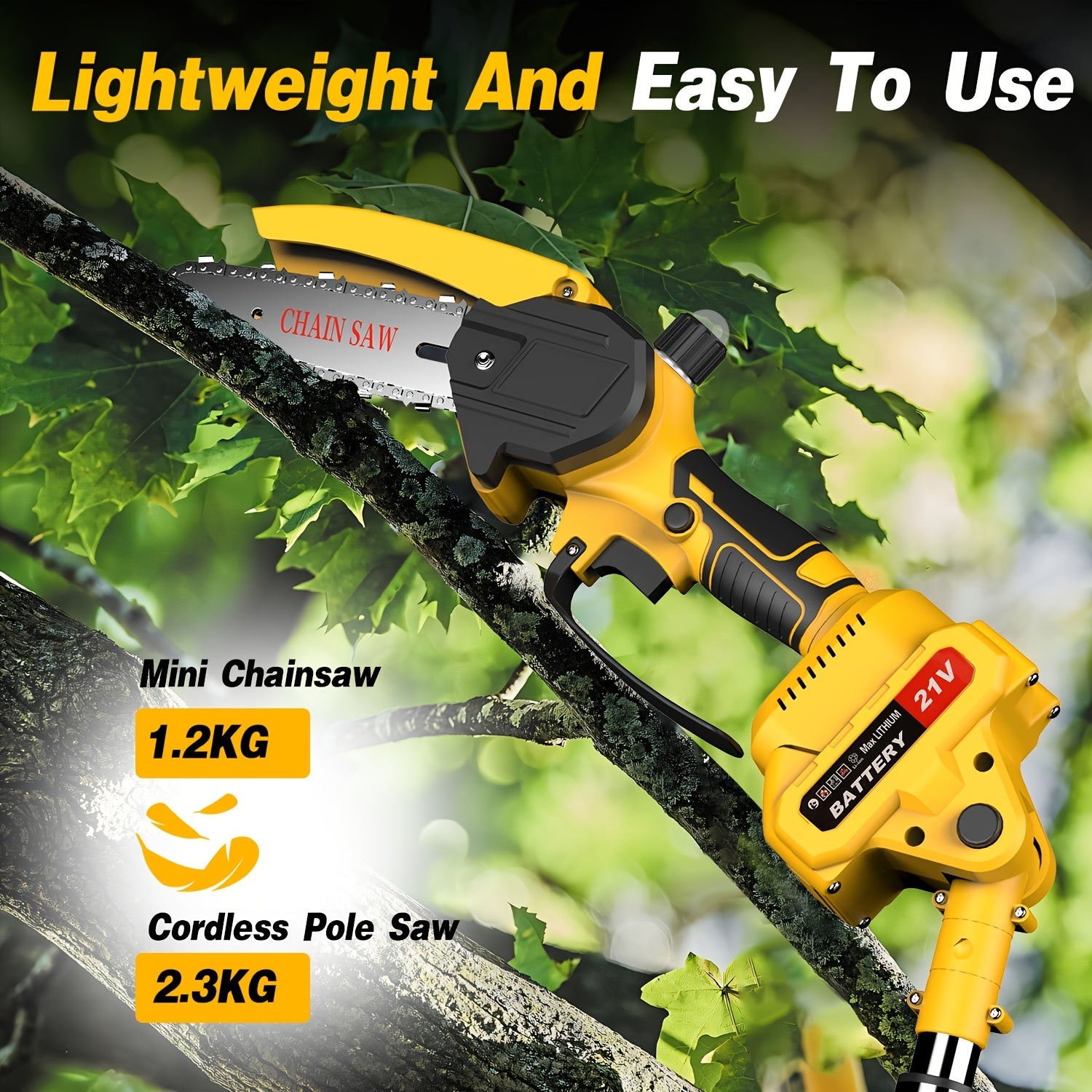 2-in-1 Electric Pole Saws for Tree Trimming, 15.24 cm Mini Chainsaw Cordless with Extension Pole, Battery Powered Pole Chain Saw, Tree Trimmer Limb Branch Cutter Pruner with 2 Battery