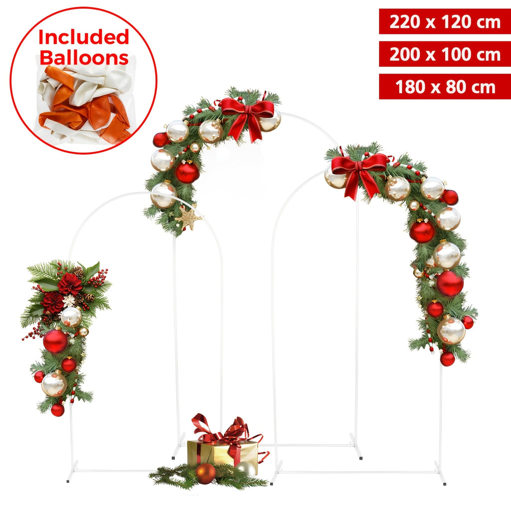 3pcs SET Wedding Arch/White Metal Frame/Backdrop Stand with Stable Base/5.9ft, 6.5ft, 7.2ft High/for Ceremony Birthday Balloon Party Banquet Decoration