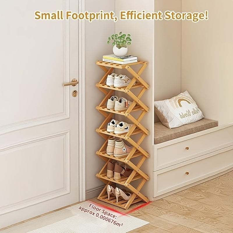 Folding Bamboo Shoe Rack, Multi-Layer Narrow Space Saving Storage Organizer for Various Room Types, No-Installation Required, 1 Shelf - Extendable Shoe Shelf for Small Spaces, Only for Cooking