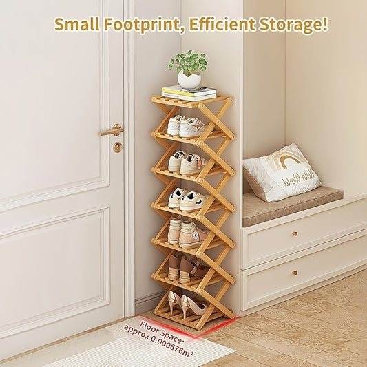 Folding Bamboo Shoe Rack, Multi-Layer Narrow Space Saving Storage Organizer for Various Room Types, No-Installation Required, 1 Shelf - Extendable Shoe Shelf for Small Spaces, Only for Cooking