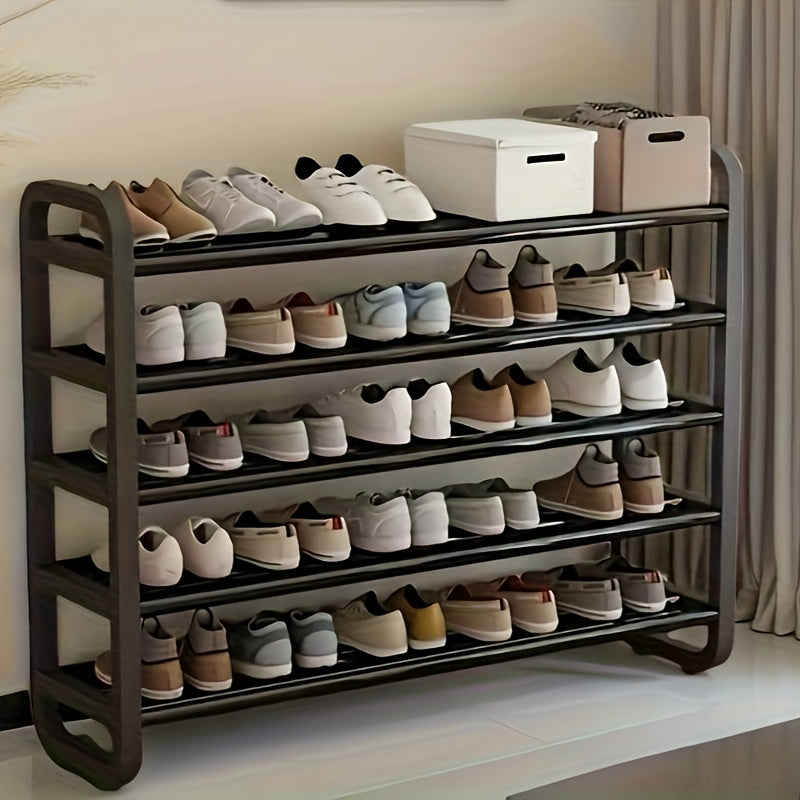 5/6-Tier Heavy-Duty Foldable Shoe Rack with Expandable Shelves & Non-Slip Base Suitable for Entryway, Dorm, Apartment - Space-Saving Stackable Shoe Cabinet with Floor/Wall Mountable, Easy Assembly, Plastic Frame & Shelves for Shoes, Standing Shelf