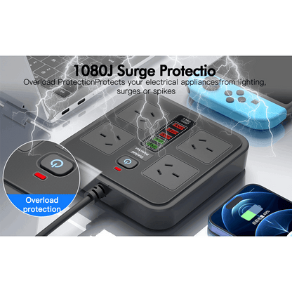 Smart Koala 10-in-1 Multi Ports Power Strip with USB & Surge Protection, 4 Outlets & 5 USB Ports, 1.8m Extension Cord, Wall Mountable, Ideal for Home Office & Gaming Consoles, 2500W Max Load Capacity, Gaming Console Accessory | Compact Power Strip | Effic