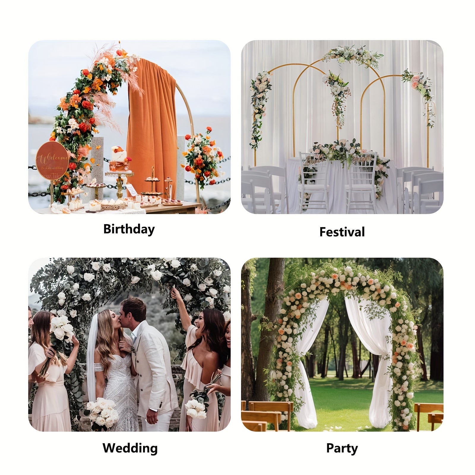 Wedding Arch Backdrop Stand | Metal Arch Stand for Bridal Showers, Birthday Parties, and Holiday Decorations, Golden Color