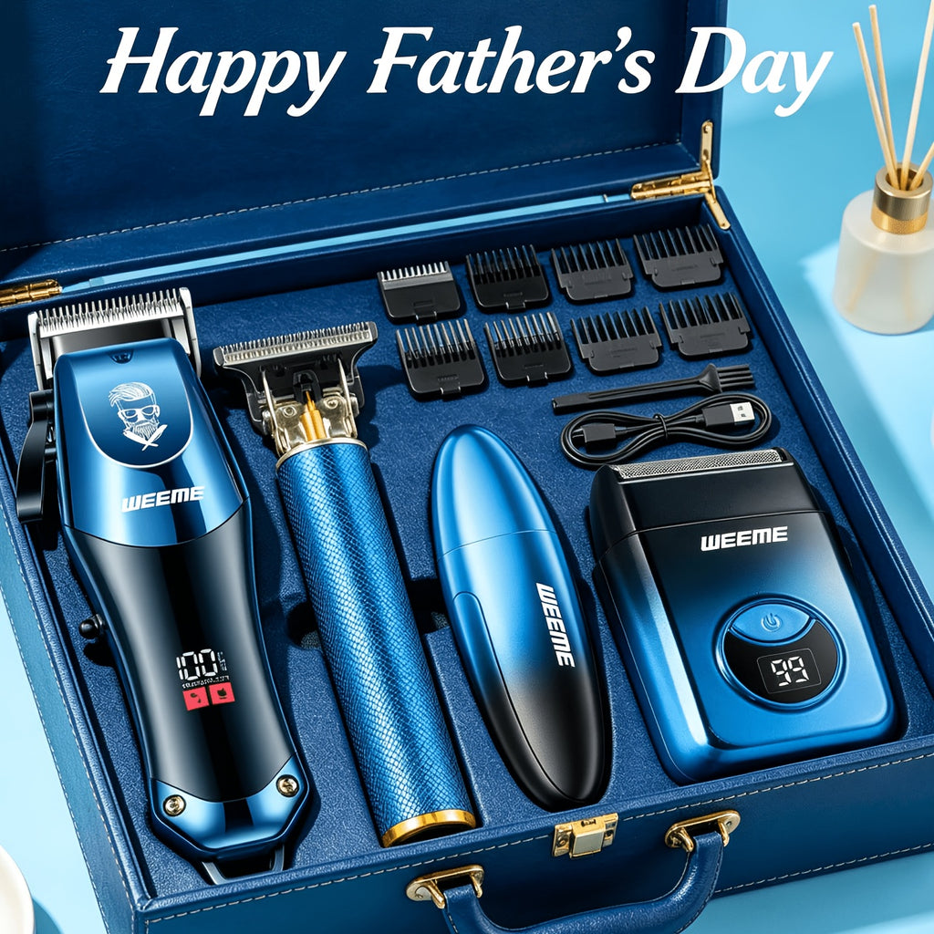 WEEME 1pc/3pcs/4pcs Electric Hair Clipper Set, Household Grooming Set, Men'S Hairdressing Set. USB Power Supply, LCD Display. Suitable For Hair Cutting, Shaving, Ear And Nose Hair Trimming, And Styling, And Can Be Carried For Car Use.