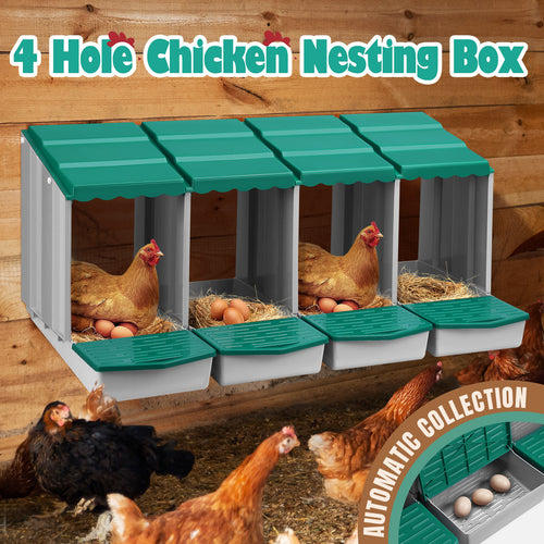Maxkon Chicken Nesting Box 4 Hole Chook Hen Poultry Roll Away Out Laying Boxes Inside Outside Hutch Modular House Coop Egg Nest Lay Perch Brooder Plastic