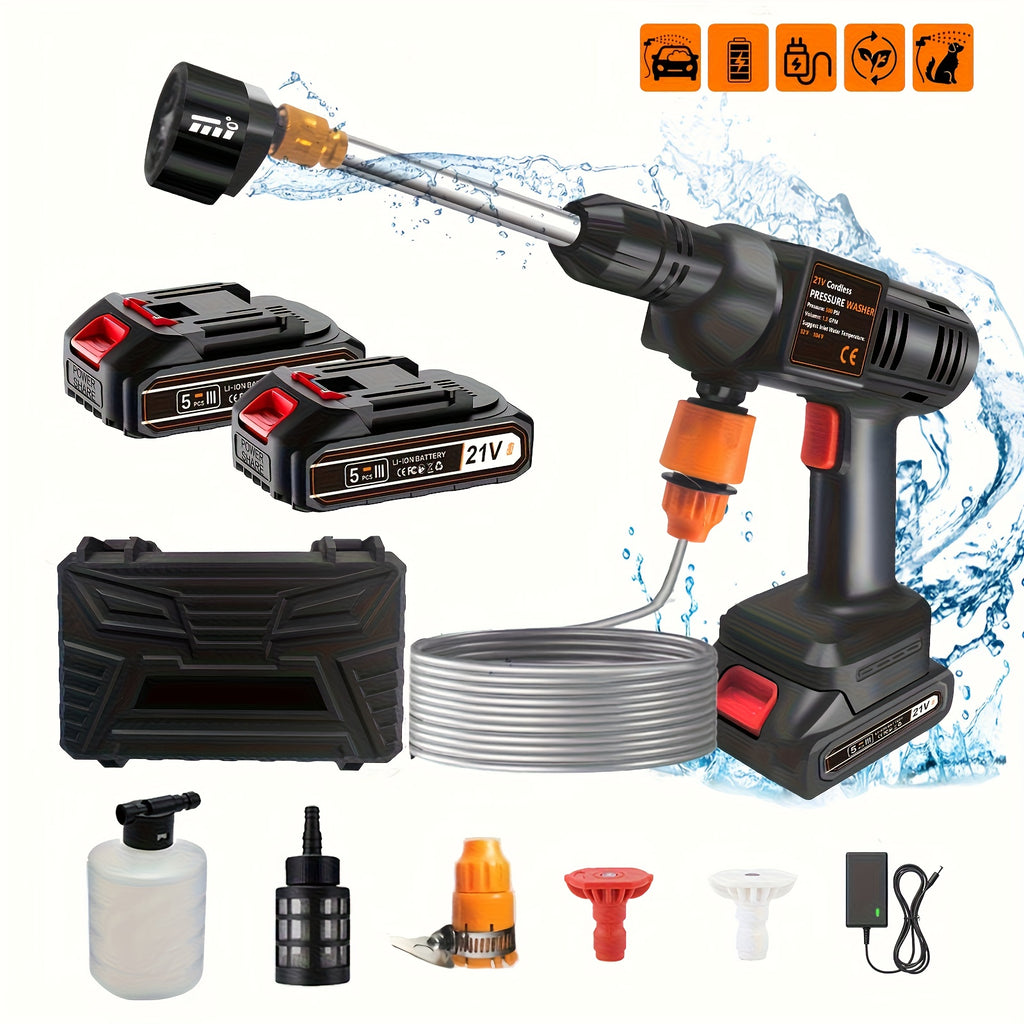6-In-1 High Pressure Washer Gun, Electric Water Spray Equipped with 2 Or 1 Battery Rechargeable Batteries - Portable Handheld High Pressure Cleaner for Car, Balcony, Garden, Yard, Floor, Bike, Windows