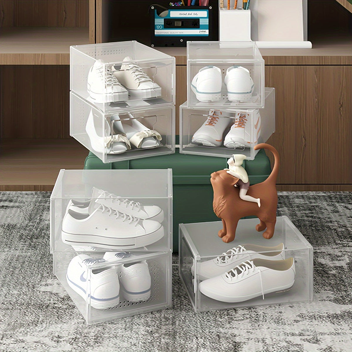 Set of 12 Transparent Shoe Storage Containers - Ideal for Organizing Sneakers, Boots, And Heels - Great for Entryways, Closets, Or As Drop-Front Storage
