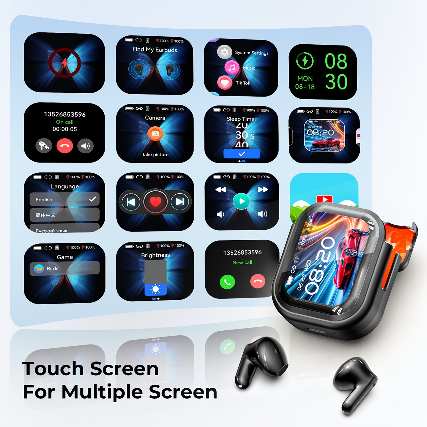 HTC NE20 Wireless Translation Earbuds, with 136+ Language Translation for Better Cross-Language Communication, Wireless V6.0 Low Latency, Active Noise Cancellation, Comfortable for Sleep, Wearable for Running, Office, and Entertainment, Language