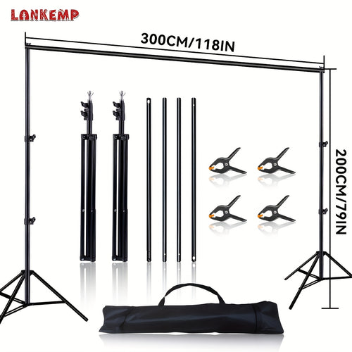 7 X 10 Feet Lane KEMP Photo Background Stand Kit, Adjustable Frame After Photography, Photo Banner Background Support Stand, for Party Decoration (Place An Order And Get 4 Clips And A Portable Handbag for Free)
