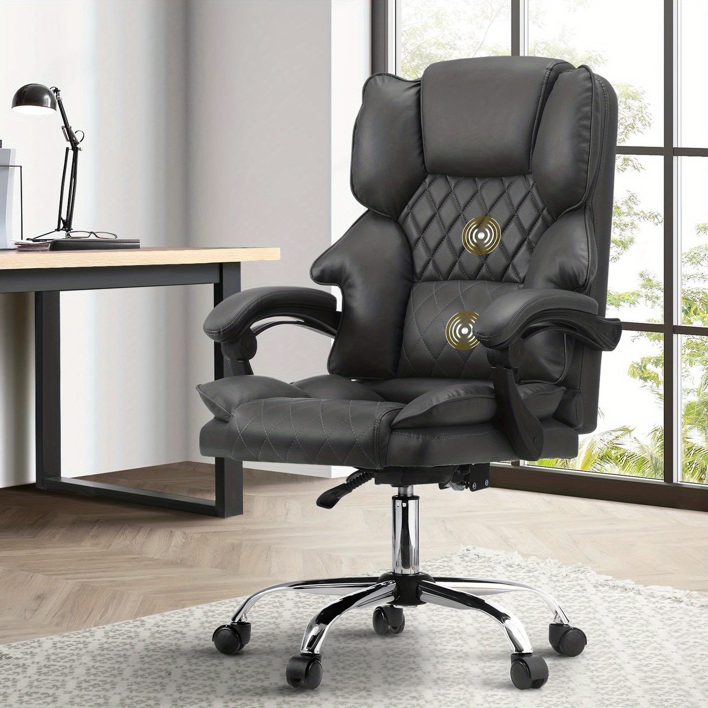 Massage Office Chair Computer Racer Faux Leather Seat Recliner | Adjustable Height, Powered, Synthetic Faux Leather, Foam Filling, Wipe Clean