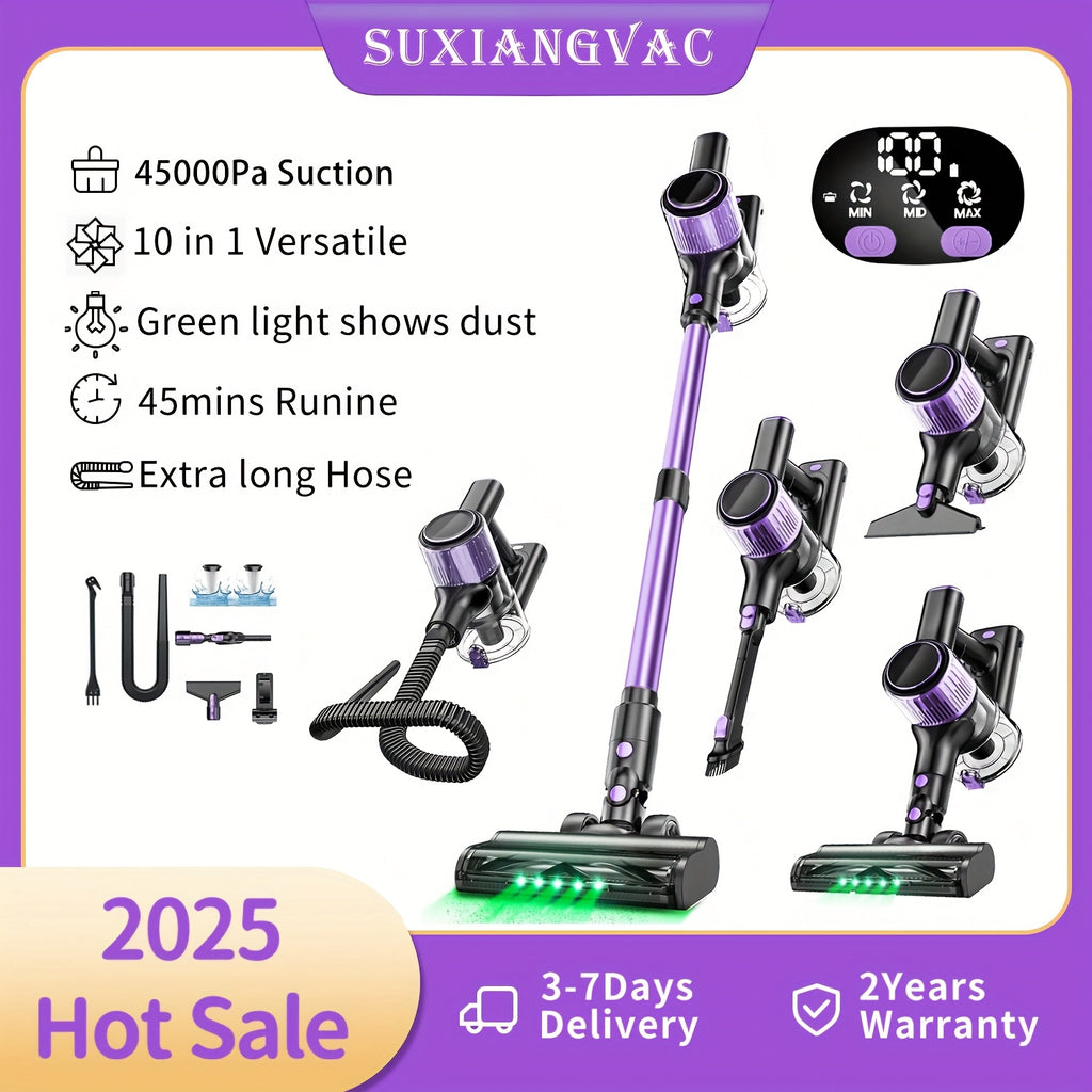 Powerful Household Vacuum Cleaner, 10in 1 Powerful Suction Lightweight Vacuum Cleaner for Home, LED Display, 3 Suction Modes, Light And Quiet 45 Mins Detachable Battery Vacuum for Hard Floor Carpet Pet Hair,, Violet