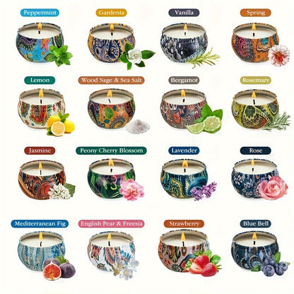 16 Packs Of 2.5-ounce Ham-style Tin Scented Candles, Soy Wax Scented Candle Gift Set, Suitable for Families, Meditation, Yoga, Anniversaries, Halloween Gifts, Christmas Gifts, Weddings, Churches, Seasonal Celebrations And Emergencies.