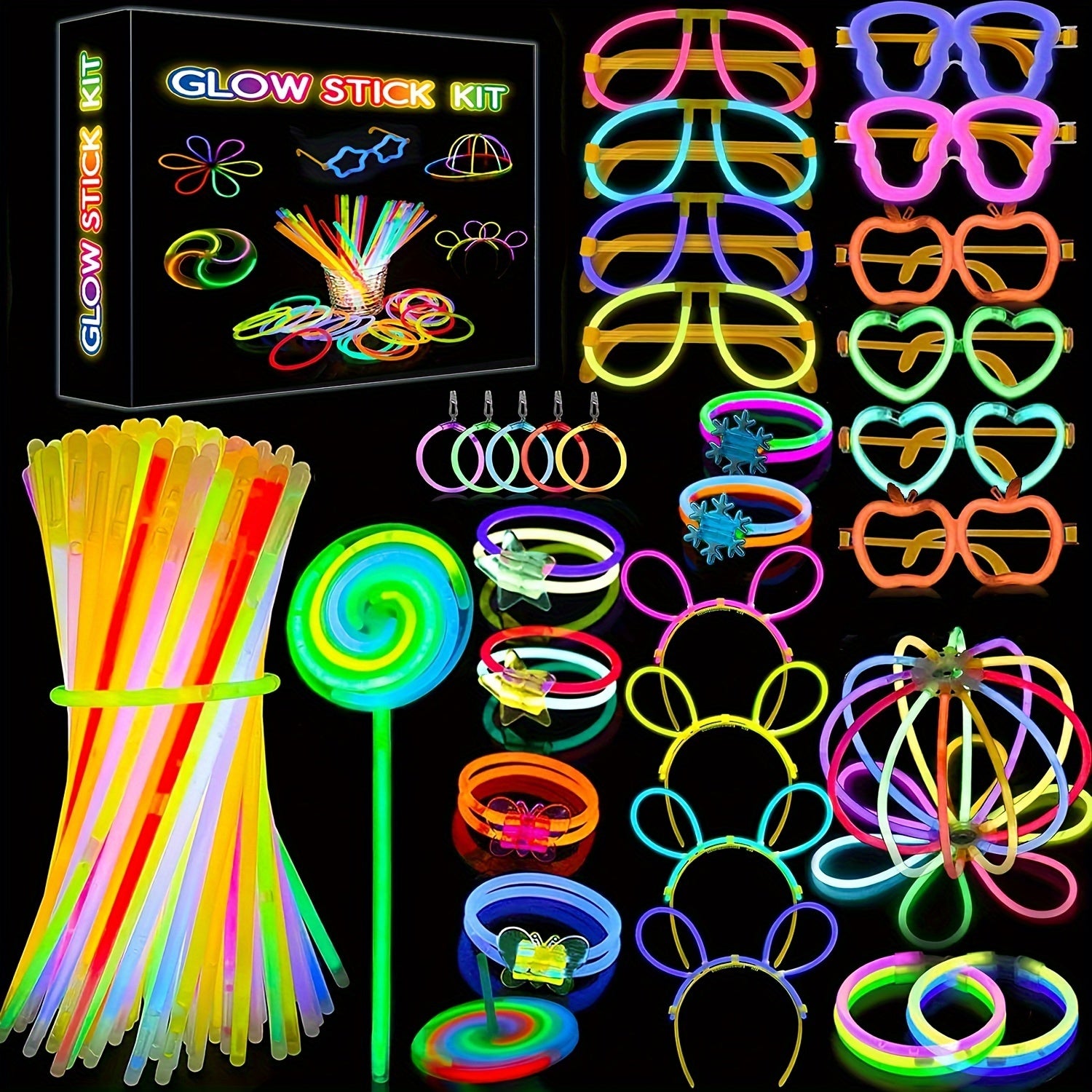 342pcs Ultimate Glow Stick Party Pack for Adults - Vibrant Multi-Shape & Color Glow Sticks with Bracelets, Earrings, Glasses - Ideal for Birthday, Wedding, Halloween, Christmas & New Year Festivities