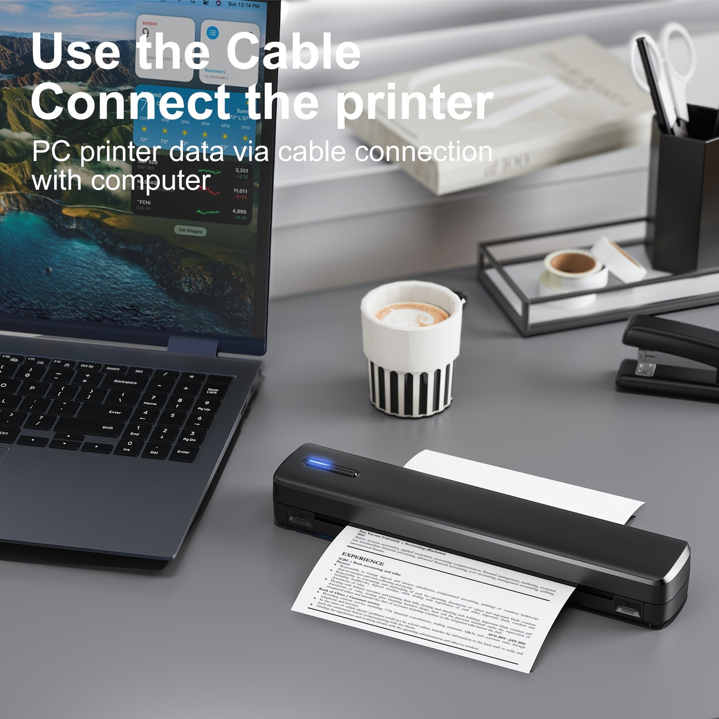 Portable Wireless Thermal Printer D810B | Supports 21.59cm x 27.94cm US Letter, Inkless, Compatible with iOS, Android, Laptop, for Office, Car, Home, Black - SWIFINT