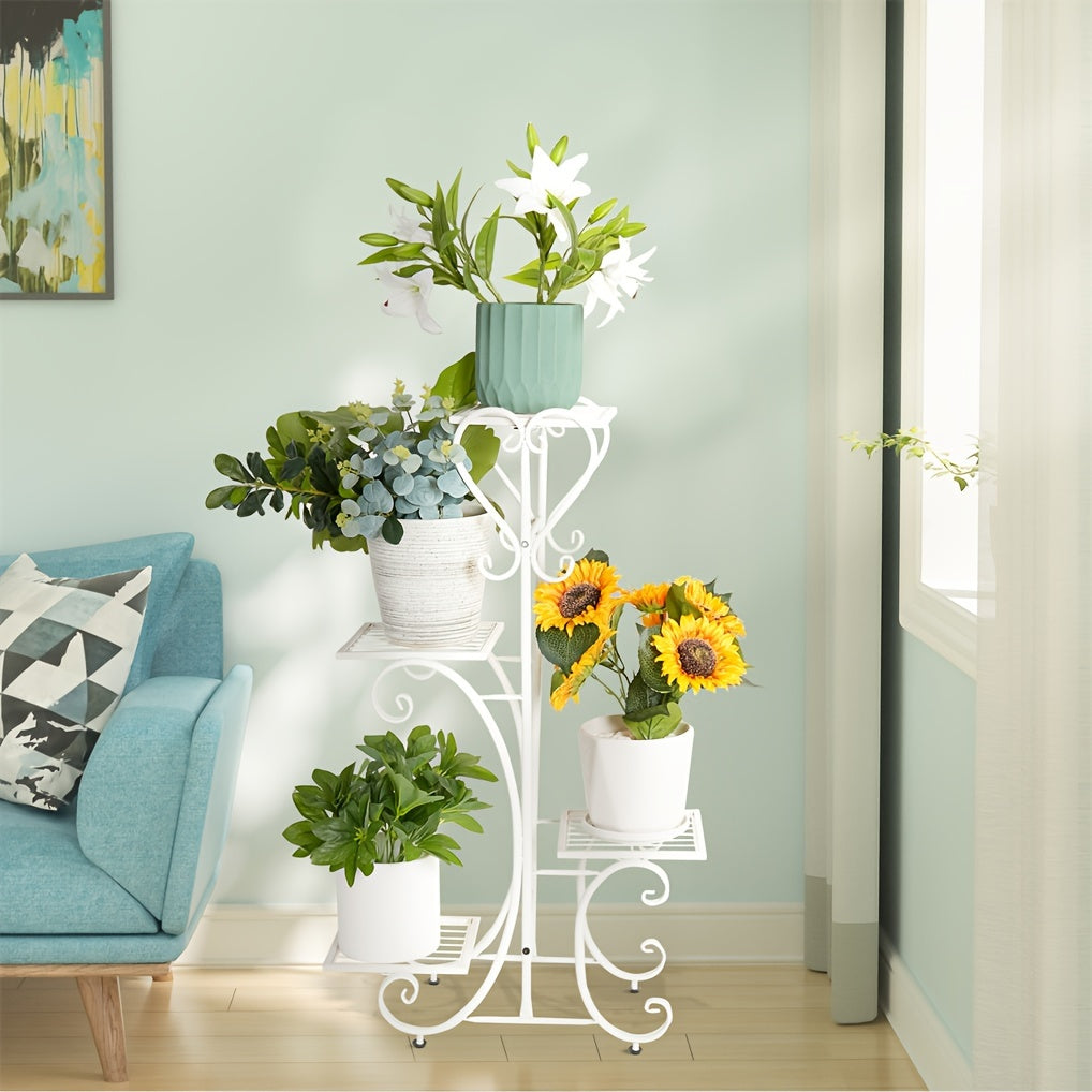 Metal Plants Stand - Outdoor Garden Patio - Unique Flower Pots Holder Display Rack - for Plants Black/White