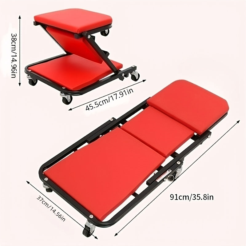 Foldable Crawler 2-in-1 Rolling Garage Z Crawler Car Seat, 149.69 KG Weight Capacity, Ergonomic Design And Adjustable Height, Suitable for Car Maintenance, Vehicle Repair, Auto Repair Tools, Sturdy Construction, Automotive Professionals