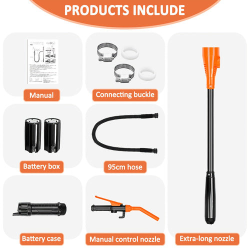 1pc 9.08 L Portable Electric Pump, Battery-Powered Manual Fuel Transfer Pump for Gasoline, Fuel Oil, Diesel, Water, Oil - Multi-Purpose, Electric Oil Pump - High Efficiency, Orange, Manual Flow Control Nozzle(Battery Not Included)