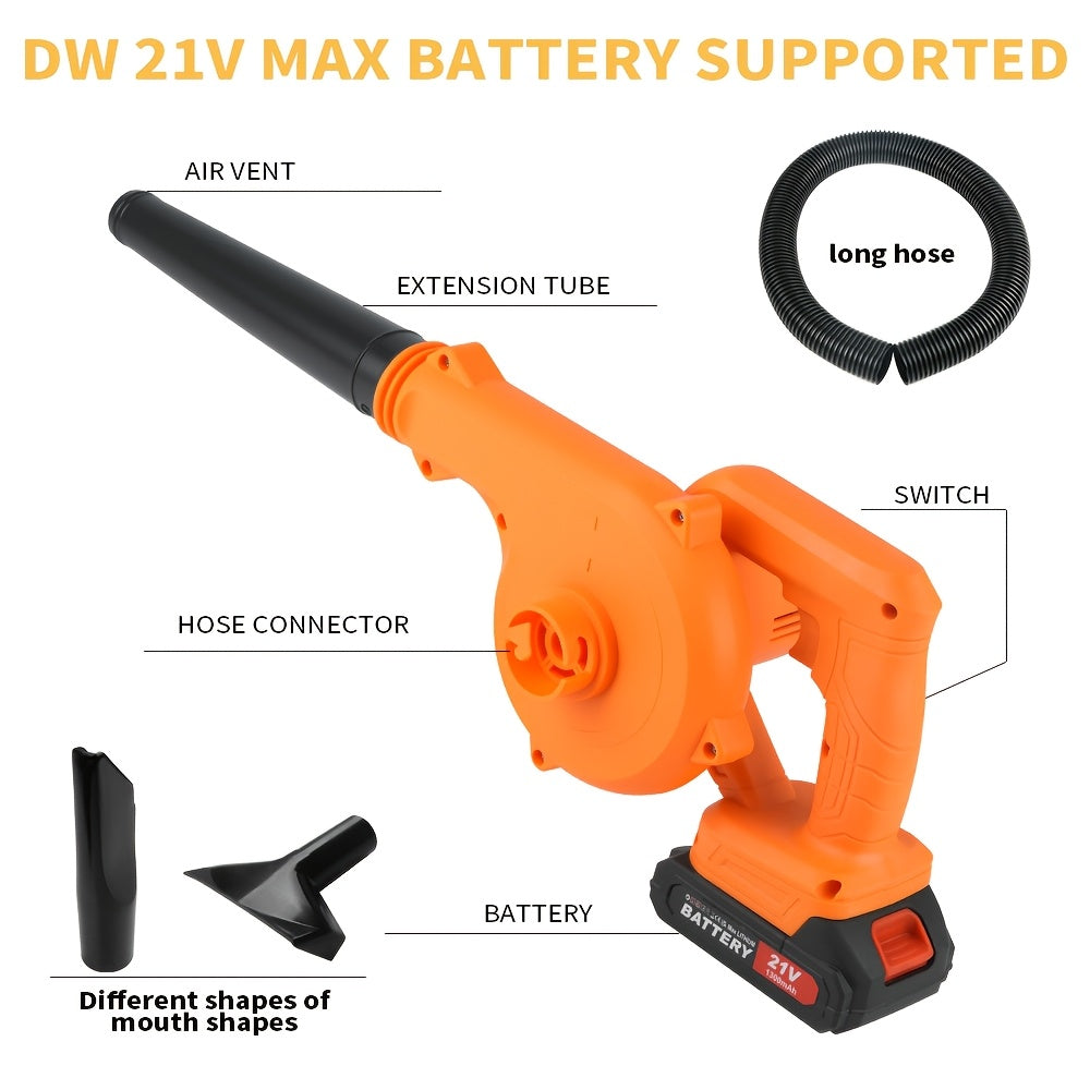 2-in-1 Cordless Electric Leaf Blower, Handheld Blower That Combines Blowing And Suction. Equipped with An Upgraded Lithium Battery, 1/2 Battery Optional, And Extension Hose. Powerful Motor, Easy to Operate. Suitable for Yard Dusting And Leaf Removal.