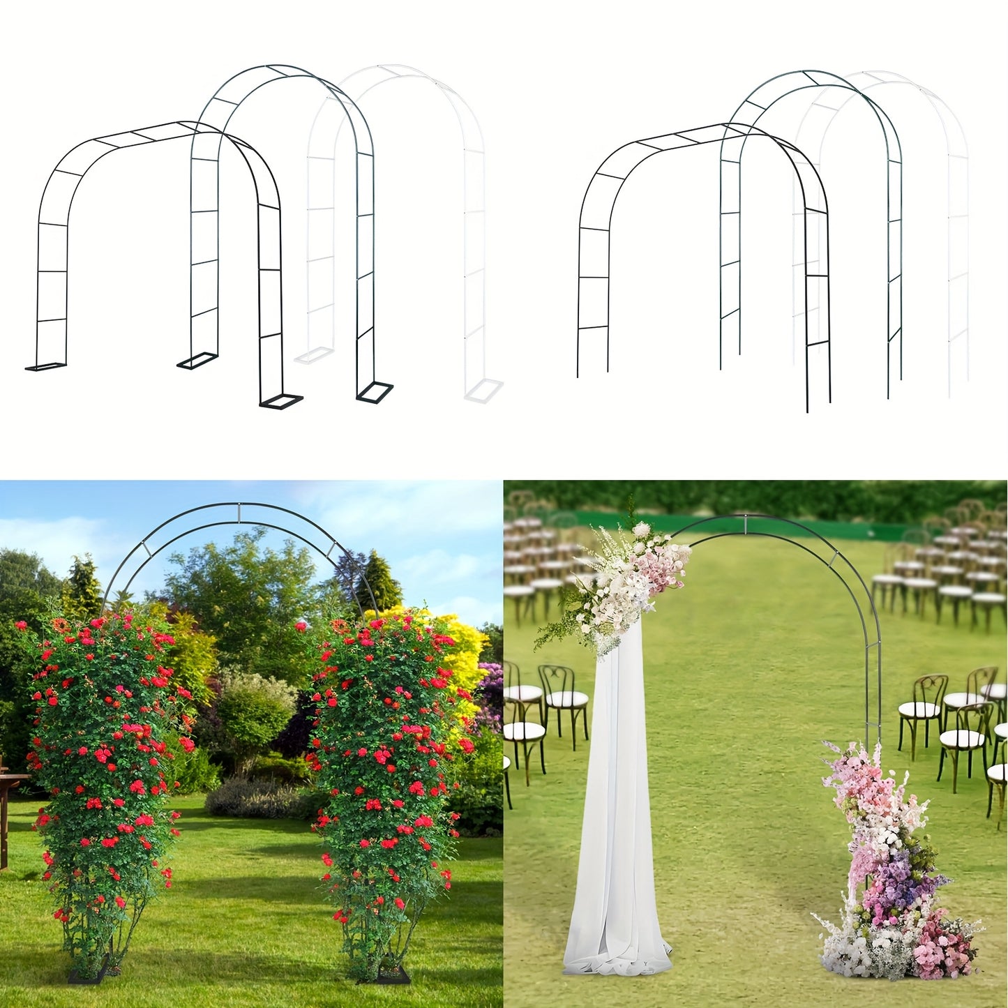 Metal Garden Arch - With Stand Base - 78.74inch To 94.49inch High/Width Adjustable Pergola Arbor Garden Trellis Archway - Climbing Plants Wedding Party Outdoor Decor Frame