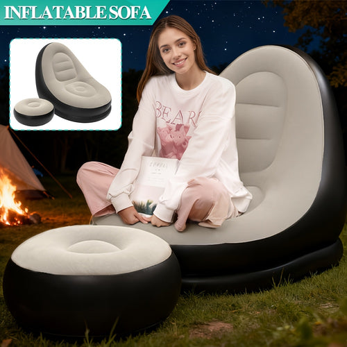 Portable Inflatable Sofa Bed with Footrest - Waterproof Outdoor/RV Furniture, Grey Modern Design, Comfortable Cushioned Seating for Camping, Balcony, Beach, Home - Ideal for Indoor/Outdoor Use, Perfect for In Any Setting