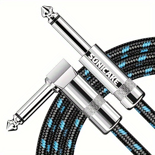 SONICAKE Guitar Cable - 10ft Guitar Amp Cord - Instrument Cable For Bass Electric Guitar Mandolin - Amplifier Audio 1/4 Right Angle To Straight - Black Blue (Black+Blue)