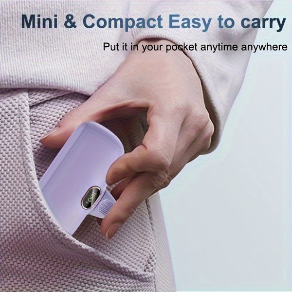 USB C Portable Charger 5000Mah, with PD20W Fast Charging Small Battery Pack with LED Display, Plug And Play Mobile Power Compatible for Iphone 16/15/For Samsung