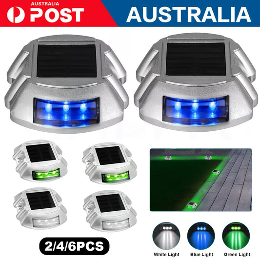 Driveway Lights Solar Driveway Lights Bright Blue/Green/White, Solar Deck Lights Outdoor IP65 Dock Lights for Path Warning Garden Walkway Sidewalk Steps (2/4/6pcs)