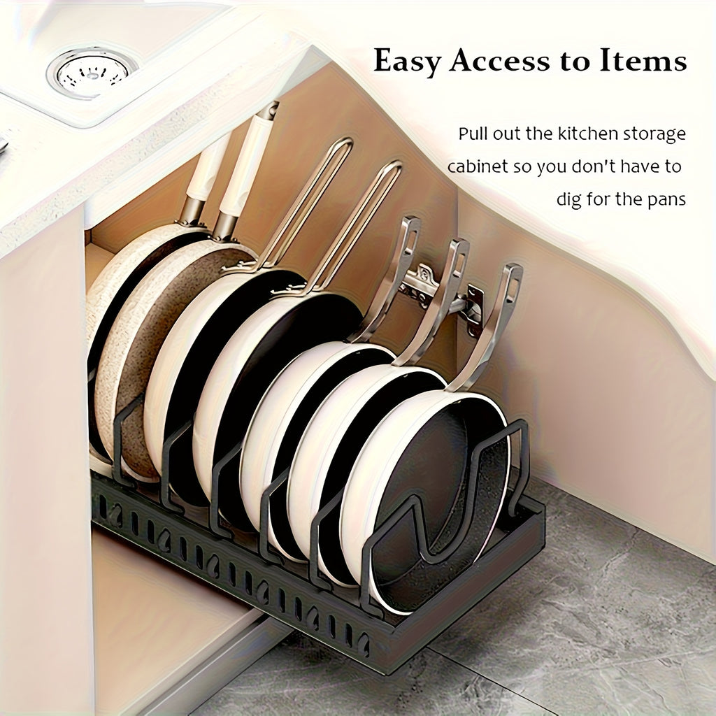 1/2pc Heavy-Duty Metal Pull-Out Cabinet Organizer with 8 Adjustable Shelves - Space-Saving Shelving Unit, Under-Sink/Under-Cabinet Storage System Suitable for Pots, Pans, Lids, Cookware & Baking Accessories - Adjustable Dividers