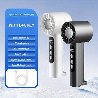 2pcs USB Rechargeable Handheld Fan/Small Portable Desktop Fan/Adjustable 1 to 100 Wind Power Display Power/Summer Camping Travel Outdoor Indoor Tools/Long Press Infinite Speed Regulation/1800mAh Battery/180g/Lightweight And Convenient/Grey&White/Portable