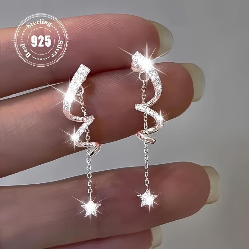 Elegant Starlight 925 Sterling Silvery Geometric Spiral Twisted Tassel Dangle Earrings - Versatile Fashion Drop Earrings with Accents, Alloy Base, And Daily Wear Durability - Ideal for Women's Parties, Daily Life, And All Seasons Jewelry