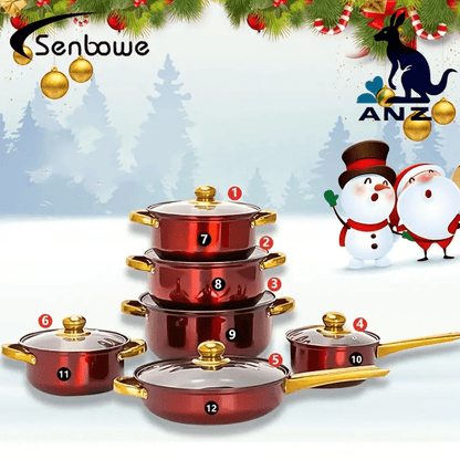 6 Pots And 6 Lids Multifunctional Stainless Steel Kitchen Stew Pot Set in Red And Blue, Suitable for Steaming, Frying, Camping And Traveling, Small Cookware, Cookware Set, Modern Kitchenware, Durable Cookware, Multi-Purpose Cookware, Home Chef, Camping Es