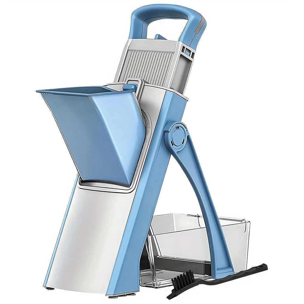 4-in-1 Vegetable Cutter Manual Fruit Slicer with Adjustable Detachable Stainless Steel Blade, Foldable Design & Large Capacity ABS Container for Shredding, Slicing, Stripping, Dicing - Compact Kitchen Tool for Efficient Food Prep, Vegetable Slicer, Meal P