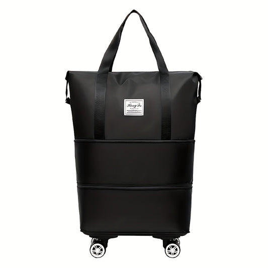 Multifunctional Travel Bag Expandable Adjustable Universal Wheel Oxford Cloth Travel Duffel Bag 3-Layer Extra-Large Capacity Portable Shopping Storage Bag with Omnidirectional Wheels Zippered Vacation Suitcase