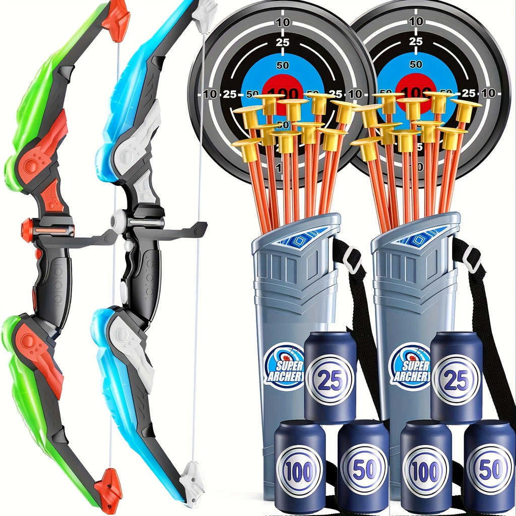2 Pack Bow And Arrow, LED Luminous Archery Set, Indoor Outdoor Sports Gift, Multiple Configurations Available, for Boys Girls Ages 3-12, Christmas Halloween Thanksgiving Gifts