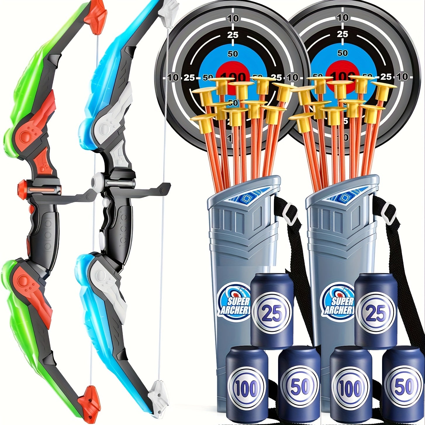 2 Pack Bow And Arrow, LED Luminous Archery Set, Indoor Outdoor Sports Gift, Multiple Configurations Available, for Boys Girls Ages 3-12, Christmas Halloween Thanksgiving Gifts